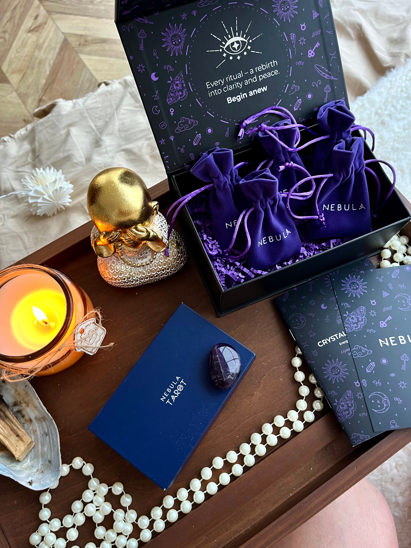Opening the Nebula crystal box at the kitchen table